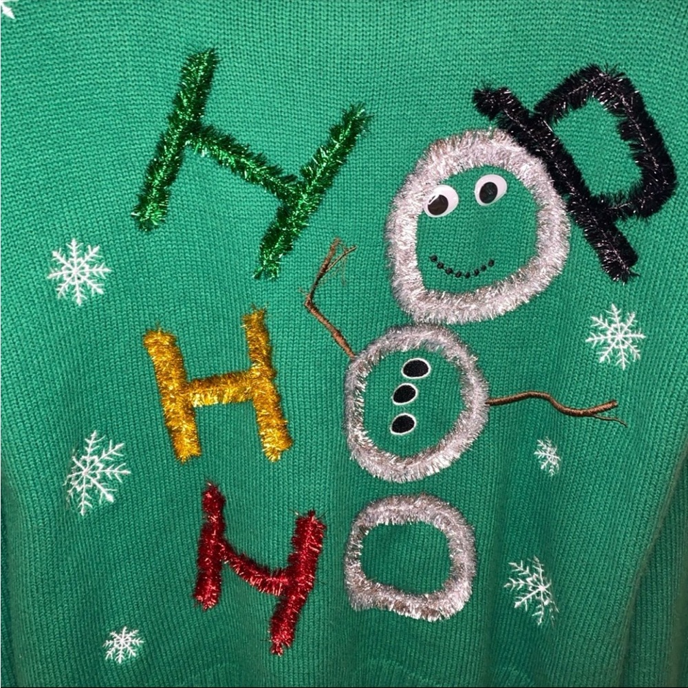 33 Degrees Ho‎ Ho Ho Ugly Christmas Green Sweater Woman’s XL - Picture 2 of 6